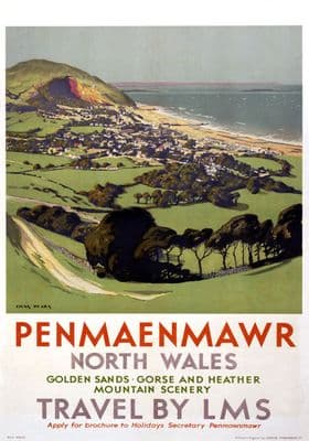 Penmaenmawr, Dwygyfylchi, Conwy, Wales. LMS Vintage Travel Poster by Chas Pears