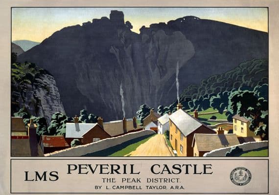 Peveril Castle, The Peak District, Derbyshire. Vintage LMS poster by LC Taylor. 1924