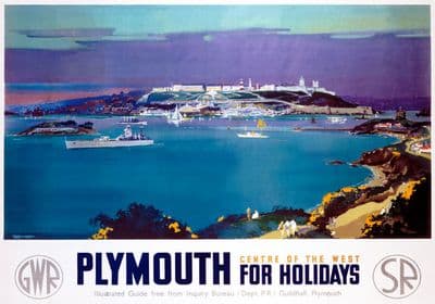 Plymouth for Holidays, Devon. GWR/SR Vintage Travel Poster by Frank Henry Mason. 1936