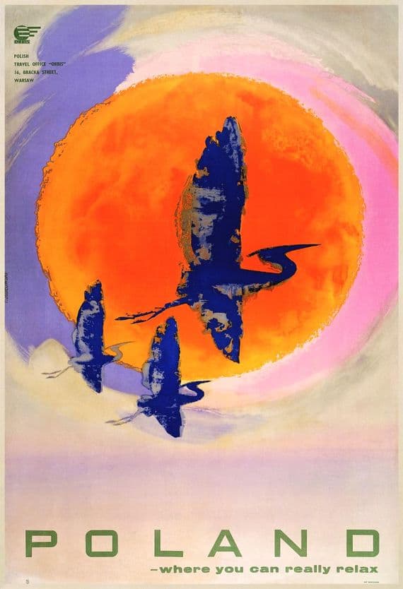 Polish Travel poster, Poland, Relax with Birds & Sun