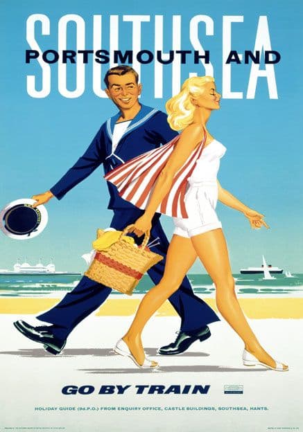 Porstmouth & Southsea, Hampshire. Vintage British Railways (SR) Travel poster. 1962