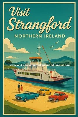 Portaferry Ferry Crossing, Strangford Lough – Retro Northern Ireland Travel Poster