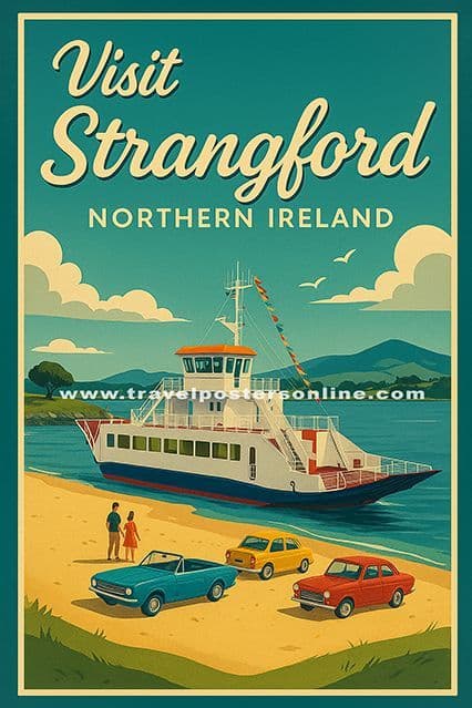Portaferry Ferry Crossing, Strangford Lough – Retro Northern Ireland Travel Poster