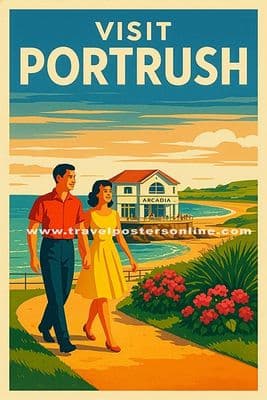 Portrush, Arcadia, North Coast, County Antrim, Northern Ireland.  Vintage Inspired Poster