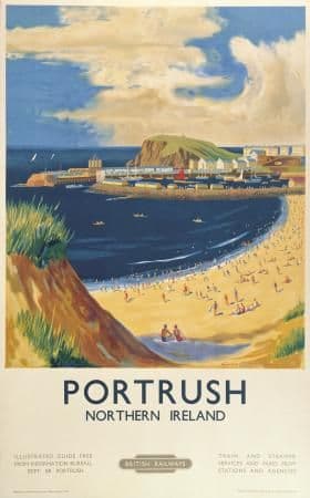 Portrush Beach, County Antrim, Northern Ireland. Vintage BR Irish Travel poster by Lance Cattermole