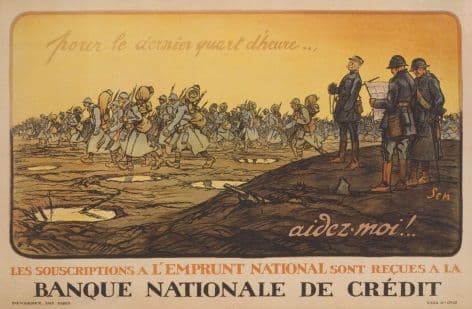 Pour le dernier quart d'heure . . aidez-moi! Les souscriptions á l'Emprunt National sont reçues á la Banque Nationale de Crédit