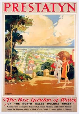 Prestatyn, The Rose Garden of Wales, Denbighshire. LMS Vintage Travel Poster