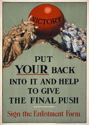 Put your back into it and help to give the final push. Sign the enlistment form / James Walker (Dublin) Ltd