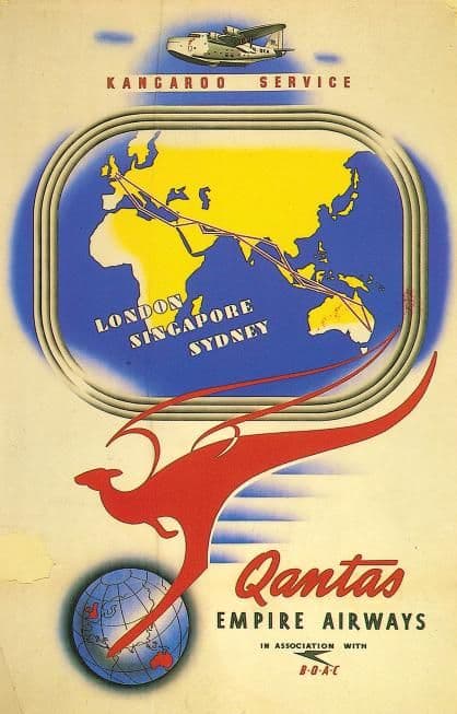 Quantas Empire Airlines, In Association with B.O.A.C, Kangaroo Service, London, Singapore, Sydney