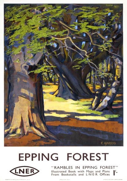 Rambles in Epping Forest, Essex. Vintage LNER Travel poster by E Harris. 1947