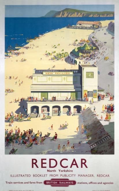 Redcar, North Yorkshire, Vintage Railway Travel Poster Print
