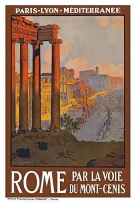 Rome Par Lar Voie Du Mont Cenis Vintage Travel Poster