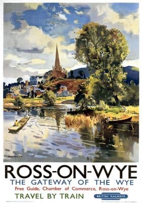 Ross On Wye, Herefordshire. British Railways (WR) Vintage Travel poster by Jack Merriott. 1951