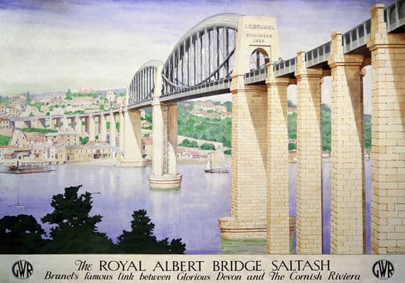 Royal Albert Bridge, Saltash, Cornwall. Vintage GWR Travel Poster by Anton Abraham van Anrooy