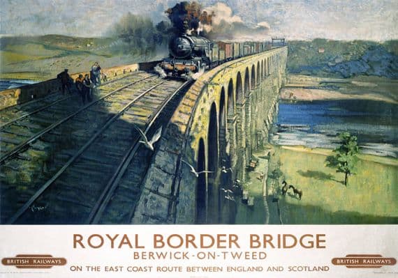 Royal Border Bridge, River Tweed, Northumberland. BR Vintage Travel Poster by Terence Cuneo
