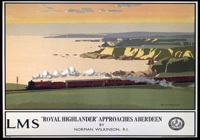 Royal Highlander Approaches Aberdeen. LMS Vintage Travel Poster by Norman Wilkinson