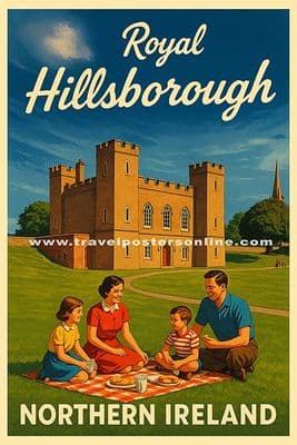 Royal Hillsborough Castle, Northern Ireland.  Vintage Inspired Poster