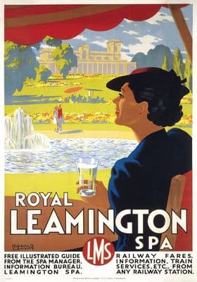 Royal Leamington Spa, Warwickshire. Vintage LMS Travel poster by Ronald Lampitt. 1937