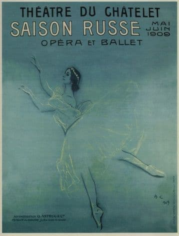 Russian Poster for ballerina Anna Pavlova's tour of France (1909)
