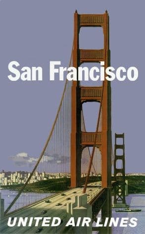 San Francisco - Golden Gate Bridge - United Air Lines - Vintage Airline Travel Poster