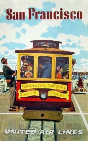San Francisco Vintage Travel Poster by Stan Galli.  United Airlines