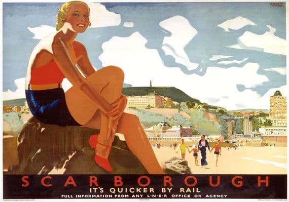 Scarborough Beach, Yorkshire. LNER Vintage Travel Poster by Andrew Johnson. 1933