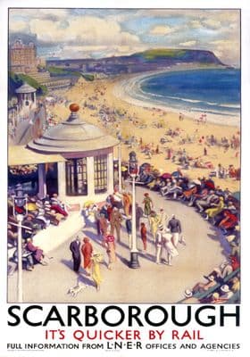 Scarborough Beach, Yorkshire. LNER Vintage Travel Poster by Arthur C Michael. c1935