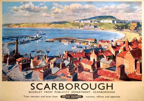 Scarborough Town, Yorkshire. BR Vintage Travel Poster by Gyrth Russell. 1950