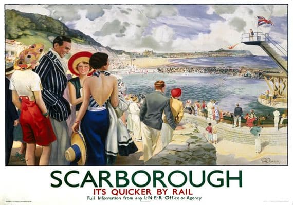 Scarborough, Yorkshire. Its Quicker By Rail. LNER Vintage Travel Poster by Edmund Oakdale