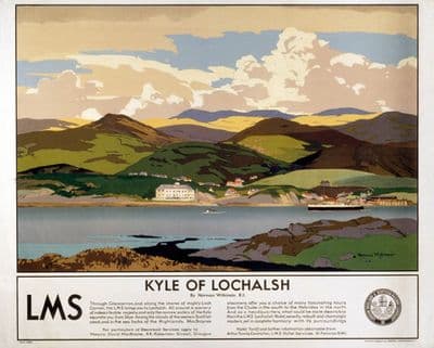Scottish Railway Travel Art Poster, Kyle of Lochalsh by Norman Wilkinson and LMS