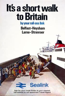 Sealink, Larne-Stranraer, Belfast-Heysham. Vintage Shipping & Railway Travel poster