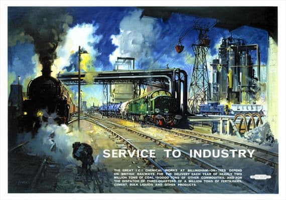 Service to Industry, Billingham. BR Vintage Travel Poster by Terence Cuneo