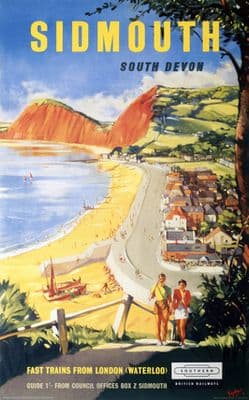 Sidmouth, South Devon. Vintage Southern Railway Travel poster by Sykes. 1959