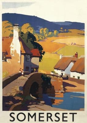 Somerset, England by GWR. English Railway Travel Poster Print