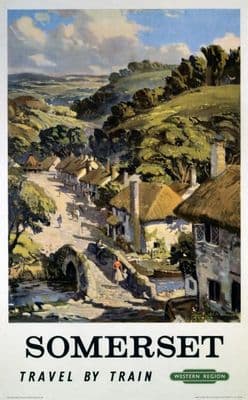 Somerset, Travel by Train.  British Railways (Western Region) Travel Poster