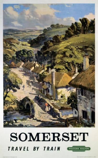 Somerset, Travel by Train.  British Railways (Western Region) Travel Poster