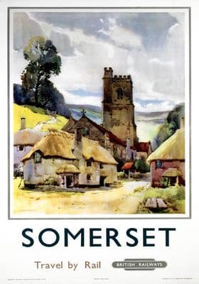 Somerset. Travel by Rail.  BR (WR) Vintage Travel Poster by Jack Merriott. 1960
