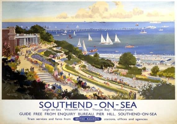 Southend-on-Sea, British Railways travel poster print, 1948-1965. Vintage English art