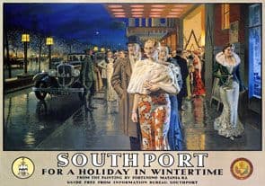 Southport in Wintertime, Merseyside. Vintage LMS Travel poster by Fortunino Matania