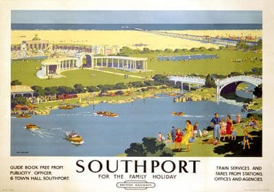 Southport, Merseyside. Vintage BR (LMR) Travel poster by Ellis Silas. 1950s