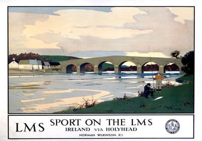 Sport on the LMS, Ireland via Holyhead. Vintage Travel poster by Norman Wilkinson