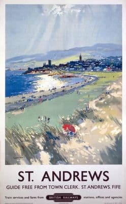 St Andrews, Scotland. Golfing.  Vintage Scottish Golf Travel Poster Print