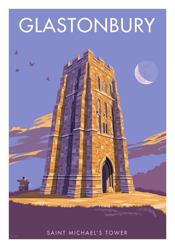 St Michael's Tower, Glastonbury Tor Vintage inspired Poster Stephen Millership