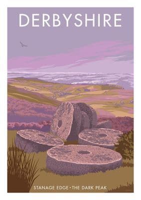 Stanage Edge, The Dark Peak, Derbyshire.  Vintage Inspired Travel Poster by Stephen Millership