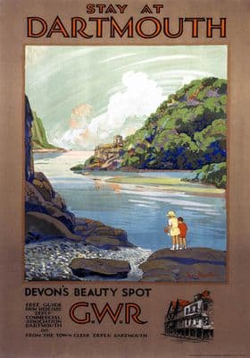 Stay at Dartmouth, Devons Beauty Spot. Vintage GWR Travel Poster by Frieda Lingstrom