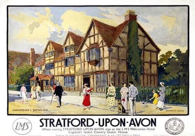 Stratford-upon-Avon, Warwickshire. Vintage LMS Travel Poster by Warwick Goble