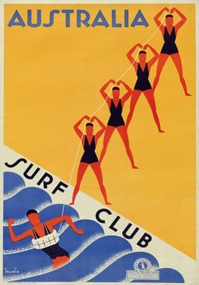 Surf Club Lifesavers, Australia. Vintage Travel poster by Gert Sellheim