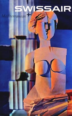 Swiss Air Travel Art poster, Mediterranean, Switzerland