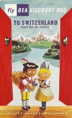 Swiss aviation poster - Fly BEA to Switzerland 1957
