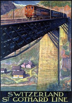 Switzerland, St Gothard Line. Swiss Federal Railways Vintage Travel Poster by Dan Buzzi